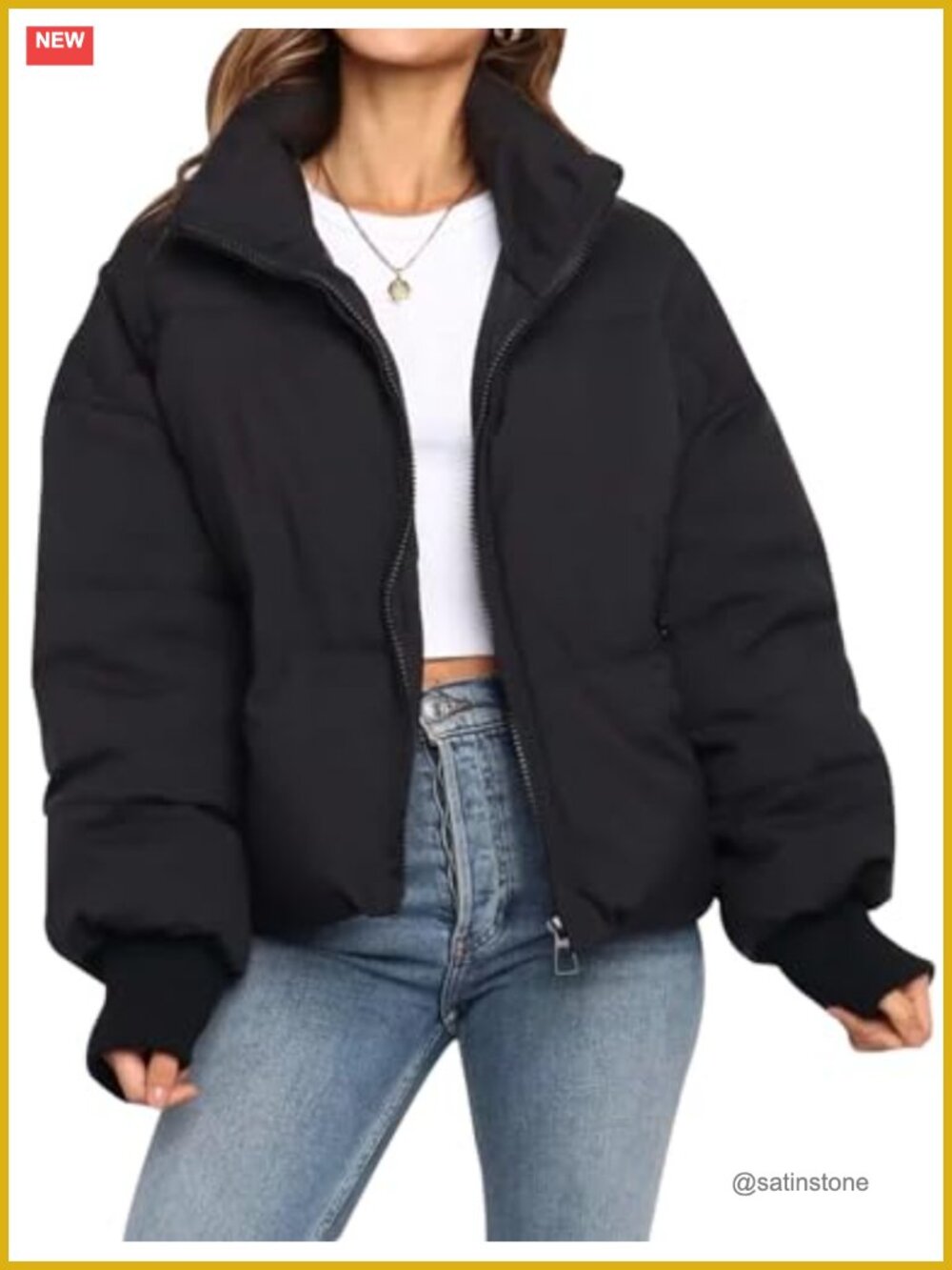 Cropped Puffer Jacket Winter Coat Quilted Oversized Warm